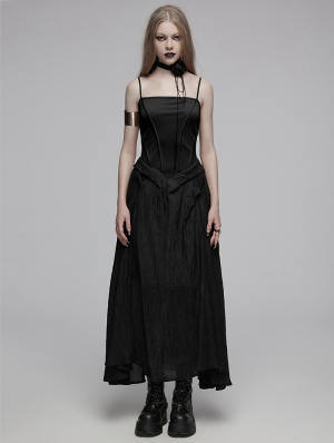 Black Gothic Grunge Daily Wear Long Slip Dress