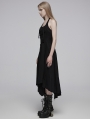 Black Gothic Daily Irregular Patchwork Halter Slip Long Dress