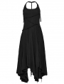 Black Gothic Daily Irregular Patchwork Halter Slip Long Dress