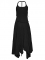 Black Gothic Daily Irregular Patchwork Halter Slip Long Dress