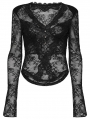 Black Romantic Gothic Lace Sexy Long Sleeve V-Neck Shirt for Women