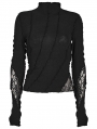 Black Gothic Lace Knitted Long Sleeve Fit T-Shirt for Women