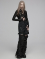 Black Gothic Faux Leather Hollow Long Sleeve T-Shirt for Women