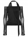Black Gothic Halter Mesh Panel Long Sleeve T-Shirt for Women
