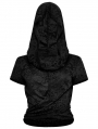 Black Gothic Swing Collar Hooded Short Sleeves T-Shirt for Women