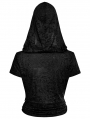 Black Gothic Swing Collar Hooded Short Sleeves T-Shirt for Women