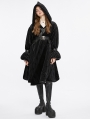 Black Gothic Winter Warm Hooded Jacket with Detachable Belt for Women