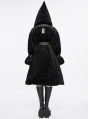 Black Gothic Winter Warm Hooded Jacket with Detachable Belt for Women