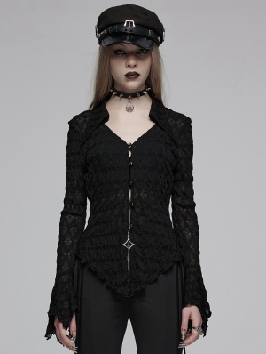 Black Gothic Side Drawstring Knitted Sunproof Cardigan for Women