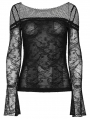 Black Gothic Lace Mesh Slim Fitted T-Shirt for Women