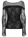 Black Gothic Lace Mesh Slim Fitted T-Shirt for Women