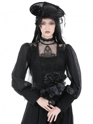 Black Gothic Lady Vintage Irregular Veil Top Hat