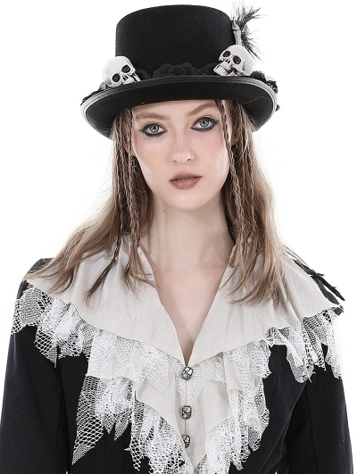 Black Gothic Skull Magic Hat with Back Veil