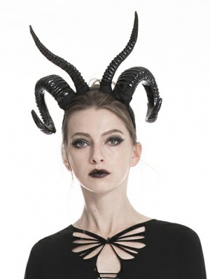 Black Gothic Halloween Party Devil Double Sheep Horn Headdress