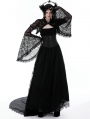 Black Vintage Gothic Victorian Long Trumpet Sleeves Lace Cape for Women