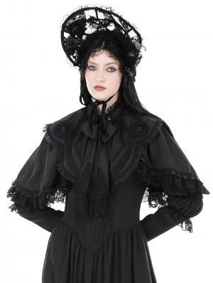 Black Gothic Court Bow Lace Trim Cape for Women