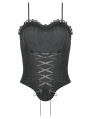 Black Gothic Ruffle Lace Up Strap Overbust Corset Top for Women