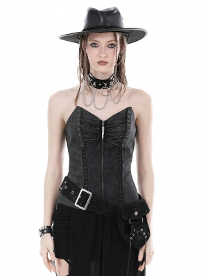 Black Gothic Punk Dye Overbust Zipper Corset for Women