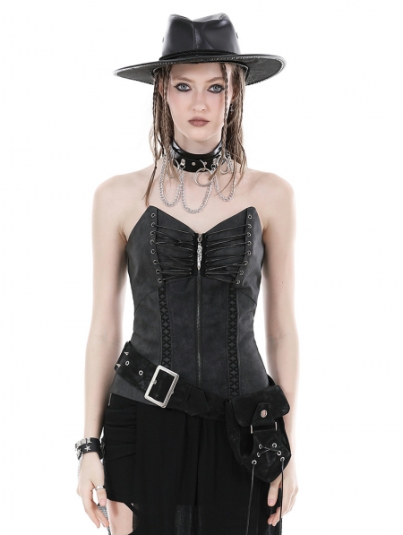 Punk Overbust Black Striped Corset - Burleska - Dark Fashion Clothing