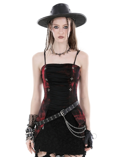 Black and Red Gothic Rebel Girl Dye Frill Corset Top for Women