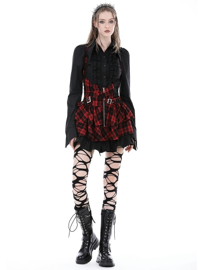 Black and Red Plaid Gothic Grunge Frilly Suspender Skirt Dress