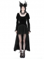 Black Gothic Velvet Ruffle Lace Hem High Low Party Dress