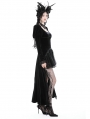 Black Gothic Velvet Ruffle Lace Hem High Low Party Dress