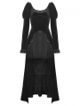 Black Gothic Velvet Ruffle Lace Hem High Low Party Dress