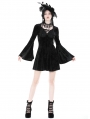 Black Gothic Rose Pattern Velvet Flared Sleeve Short Dress