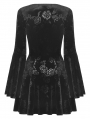 Black Gothic Rose Pattern Velvet Flared Sleeve Short Dress