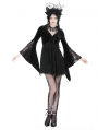 Black Gothic Sexy Velvet Lace Long Trumpet Sleeve Short Party Dress