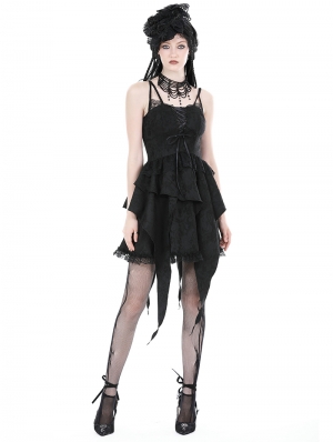 Black Gothic Lace Frilly Strap Short Irregular Party Dress