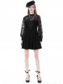 Black Gothic Floral Pattern Lace Long Sleeve Short Casual Dress