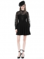 Black Gothic Floral Pattern Lace Long Sleeve Short Casual Dress