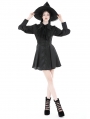 Black Gothic Lace Bow Tie Long Sleeve Short Casual Dress