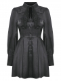Black Gothic Lace Bow Tie Long Sleeve Short Casual Dress