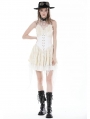 Ivory Gothic Steampunk Girl Frilly Lace Up Velvet Dress