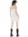 Ivory Gothic Steampunk Girl Frilly Lace Up Velvet Dress