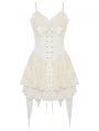 Ivory Gothic Steampunk Girl Frilly Lace Up Velvet Dress