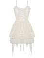 Ivory Gothic Steampunk Girl Frilly Lace Up Velvet Dress