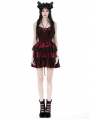 Blood Red and Black Velvet Lost Girl Gothic Frilly Short Dress