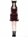 Blood Red and Black Velvet Lost Girl Gothic Frilly Short Dress