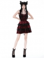 Blood Red and Black Velvet Lost Girl Gothic Frilly Short Dress