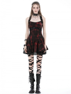 Black and Red Gothic Punk Rock Dye Cross Back Halter Short Dress