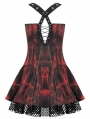 Black and Red Gothic Punk Rock Dye Cross Back Halter Short Dress