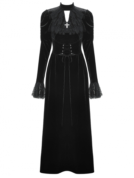 Black Vintage Gothic Elegant Long Sleeve Mermaid Velvet Maxi Dress ...