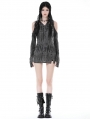 Grey Gothic Punk Ragged Sexy Shoulder Hooded Mini Dress