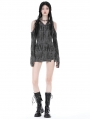 Grey Gothic Punk Ragged Sexy Shoulder Hooded Mini Dress