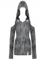 Grey Gothic Punk Ragged Sexy Shoulder Hooded Mini Dress