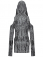 Grey Gothic Punk Ragged Sexy Shoulder Hooded Mini Dress